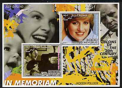 Somalia 2001 In Memoriam - Princess Diana & Walt Disney #06 perf sheetlet containing 2 values with Judy Garland & Jackson Pollock in background unmounted mint