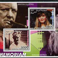 Somalia 2001 In Memoriam - Princess Diana & Walt Disney #07 perf sheetlet containing 2 values with Churchill & Marlene Dietrich in background unmounted mint