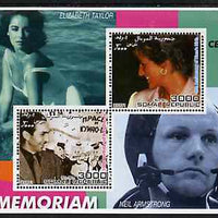 Somalia 2001 In Memoriam - Princess Diana & Walt Disney #09 perf sheetlet containing 2 values with Liz Taylor & Neil Armstrong in background unmounted mint