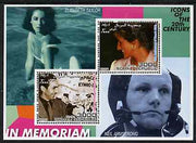 Somalia 2001 In Memoriam - Princess Diana & Walt Disney #09 perf sheetlet containing 2 values with Liz Taylor & Neil Armstrong in background unmounted mint