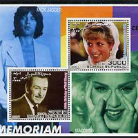 Somalia 2001 In Memoriam - Princess Diana & Walt Disney #11 perf sheetlet containing 2 values with Mick Jagger & Madonna in background unmounted mint