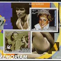 Somalia 2001 In Memoriam - Princess Diana & Walt Disney #12 perf sheetlet containing 2 values with Rudolf Nurejev & Sophia Loren in background unmounted mint