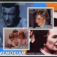 Somalia 2001 In Memoriam - Princess Diana & Walt Disney #13 perf sheetlet containing 2 values with John Wayne & Margaret Thatcher in background unmounted mint
