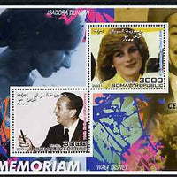 Somalia 2001 In Memoriam - Princess Diana & Walt Disney #15 perf sheetlet containing 2 values with Isadora Duncan in background unmounted mint