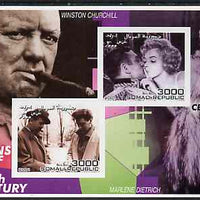 Somalia 2001 Icons of the 20th Century #09 - Elvis & Marilyn imperf sheetlet containing 2 values with Churchill & Marlene Dietrich in background unmounted mint