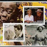 Somalia 2001 Icons of the 20th Century #12 - Elvis & Marilyn imperf sheetlet containing 2 values with Louis Armstrong & Queen Mother in background unmounted mint