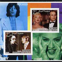 Somalia 2001 Icons of the 20th Century #17 - Elvis & Marilyn imperf sheetlet containing 2 values with Mick Jagger & Madonna in background unmounted mint