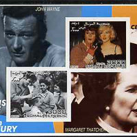 Somalia 2001 Icons of the 20th Century #13 - Diana & Walt Disney imperf sheetlet containing 2 values with John Wayne & Margaret Thatcher in background unmounted mint