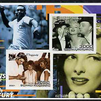 Somalia 2001 Icons of the 20th Century #14 - Elvis & Marilyn imperf sheetlet containing 2 values with Pele & Katharine Hepburn in background unmounted mint