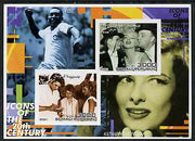 Somalia 2001 Icons of the 20th Century #14 - Elvis & Marilyn imperf sheetlet containing 2 values with Pele & Katharine Hepburn in background unmounted mint