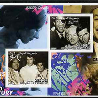 Somalia 2001 Icons of the 20th Century #15 - Elvis & Marilyn imperf sheetlet containing 2 values with Isadora Duncan & Walt Disney in background unmounted mint