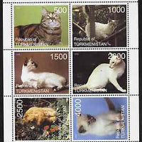 Turkmenistan 1998 Domestic Cats perf sheetlet containing 6 values unmounted mint