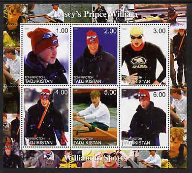 Tadjikistan 2000 Prince William - William in Sports perf sheetlet containing 6 values unmounted mint