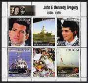 Turkmenistan 1999 John F Kennedy Jnr Tragedy perf sheetlet containing 6 values unmounted mint