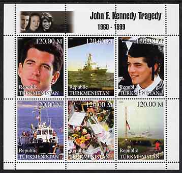 Turkmenistan 1999 John F Kennedy Jnr Tragedy perf sheetlet containing 6 values unmounted mint
