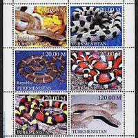 Turkmenistan 1999 Snakes perf sheetlet containing 6 values unmounted mint