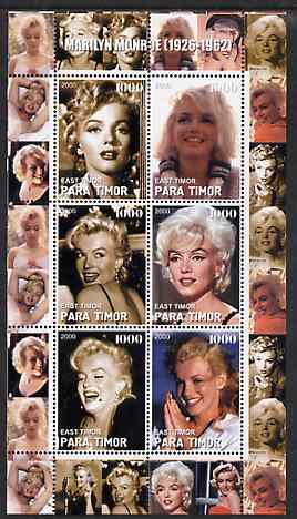Timor (East) 2000 Marilyn Monroe #2 perf sheetlet containing 6 values unmounted mint