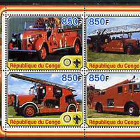 Congo 2005 Fire Engines #1 perf sheetlet containing set of 4 values each with Scout & Rotary Logos, unmounted mint