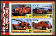 Congo 2005 Fire Engines #1 perf sheetlet containing set of 4 values each with Scout & Rotary Logos, unmounted mint