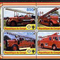 Congo 2005 Fire Engines #2 perf sheetlet containing set of 4 values each with Scout & Rotary Logos, unmounted mint