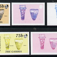 Gambia 1987 Musical Instruments 75b (Bugarab & Tabala) set of 5 imperf progressive colour proofs comprising blue & magenta individual colours, two 2-colour composites (blue & magenta and black & yellow) plus all 4 colours (ex one ……Details Below