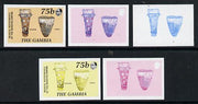 Gambia 1987 Musical Instruments 75b (Bugarab & Tabala) set of 5 imperf progressive colour proofs comprising blue & magenta individual colours, two 2-colour composites (blue & magenta and black & yellow) plus all 4 colours (ex one ……Details Below