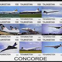 Tadjikistan 1999 Concorde imperf sheetlet containing complete set of 9 values unmounted mint