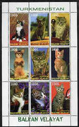 Turkmenistan (Balkan Velayat) 1999 ? Domestic Cats perf sheetlet containing 9 values unmounted mint