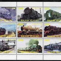 Turkmenistan (Balkan Velayat) 1999 ? Steam Locos perf sheetlet containing 9 values unmounted mint