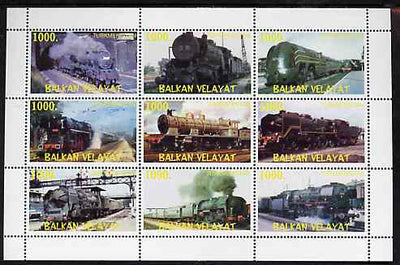 Turkmenistan (Balkan Velayat) 1999 ? Steam Locos perf sheetlet containing 9 values unmounted mint