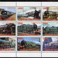 Turkmenistan (Akhal Velayat) 1999 ? Steam Locos perf sheetlet containing 9 values unmounted mint