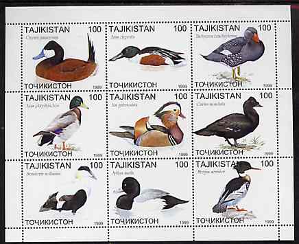 Tadjikistan 1999 Ducks perf sheetlet containing complete set of 9 values unmounted mint