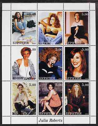 Buriatia Republic 2000 Julia Roberts perf sheetlet containing 9 values unmounted mint