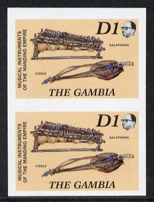 Gambia 1987 Musical Instruments 1d (Balaphong & Fiddle) imperf pair as SG 687*
