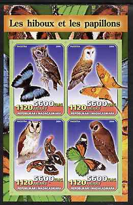 Madagascar 2004 Owls & Butterflies imperf sheetlet containing set of 4 values unmounted mint