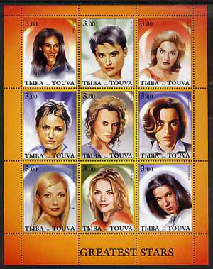 Touva 2001 Greatest Stars #3 (Female) perf sheetlet containing 9 values unmounted mint