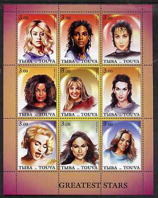 Touva 2001 Greatest Stars #4 (Female) perf sheetlet containing 9 values unmounted mint