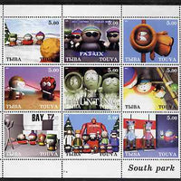 Touva 2001 South Park perf sheetlet containing 9 values unmounted mint