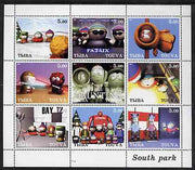 Touva 2001 South Park perf sheetlet containing 9 values unmounted mint