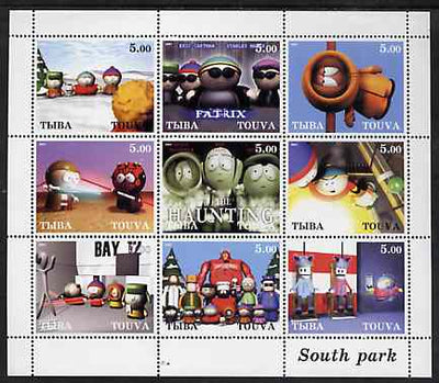Touva 2001 South Park perf sheetlet containing 9 values unmounted mint