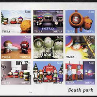 Touva 2001 South Park imperf sheetlet containing 9 values unmounted mint