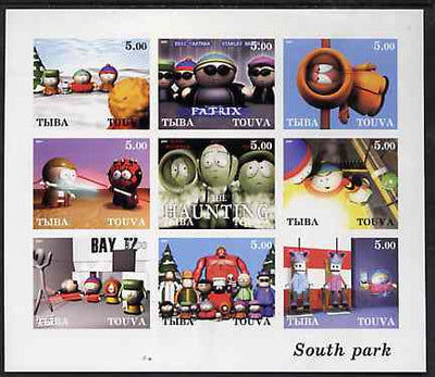 Touva 2001 South Park imperf sheetlet containing 9 values unmounted mint