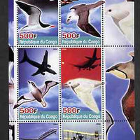Congo 2004 Birds & Aircraft perf sheetlet containing 6 values unmounted mint