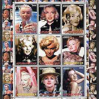 Afghanistan 2000 Marilyn Monroe #1 perf sheetlet containing set of 9 values unmounted mint