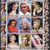 Afghanistan 2000 Marilyn Monroe #3 perf sheetlet containing set of 9 values unmounted mint