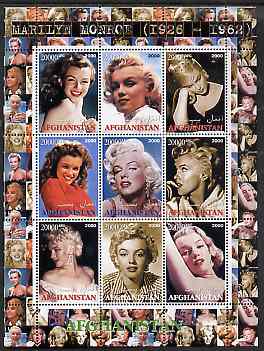 Afghanistan 2000 Marilyn Monroe #3 perf sheetlet containing set of 9 values unmounted mint