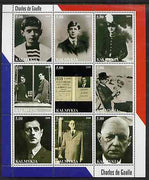Kalmikia Republic 2000 Charles de Gaulle perf sheetlet containing complete set of 9 values unmounted mint