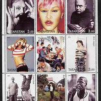 Tatarstan Republic 2001 People of the Year #1 perf sheetlet containing set of 9 values unmounted mint (Dylan, McCartney, J Lopez, M Jagger, etc)