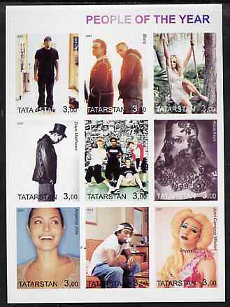 Tatarstan Republic 2001 People of the Year #2 imperf sheetlet containing set of 9 values unmounted mint (Bono, B Spears, etc)