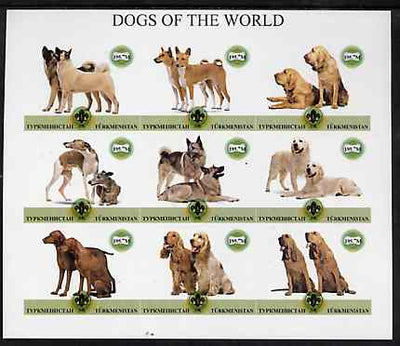 Turkmenistan 2001 ? Dogs of the World imperf sheetlet containing 9 values each with Scout logo unmounted mint